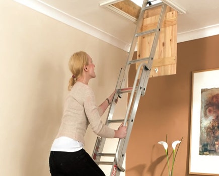 climbing a Youngman aluminium loft ladder